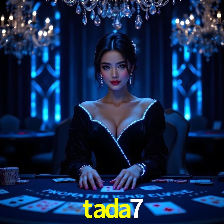Escena dinámica inspirada en casino con iluminación tada7, cartas, fichas e íconos de juegos digitales en un espacio moderno de juegos.
